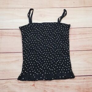 DKNY Shirt Womens XSP Black White Silk Blend Smocked Polka Dot Camisole Top